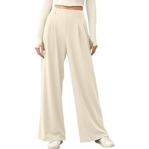 Elegant Cream Wide-Leg Women's Pants M